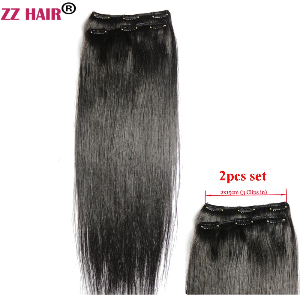 ZZHAIR 100% وصلات شعر ريمي بشري 16 "-24" 2 قطعة مجموعة 70 جرام-80 جرام 2x15 سنتيمتر مقاطع-في طبيعي مستقيم