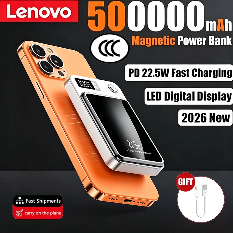 Lenovo NOWY 500000mAh Magnetyczny Power Bank do Magsafe Przenośna Szybka Bezprzewodowa Ładowarka Dodatkowa Bateria do iPhone Huawei Samsung