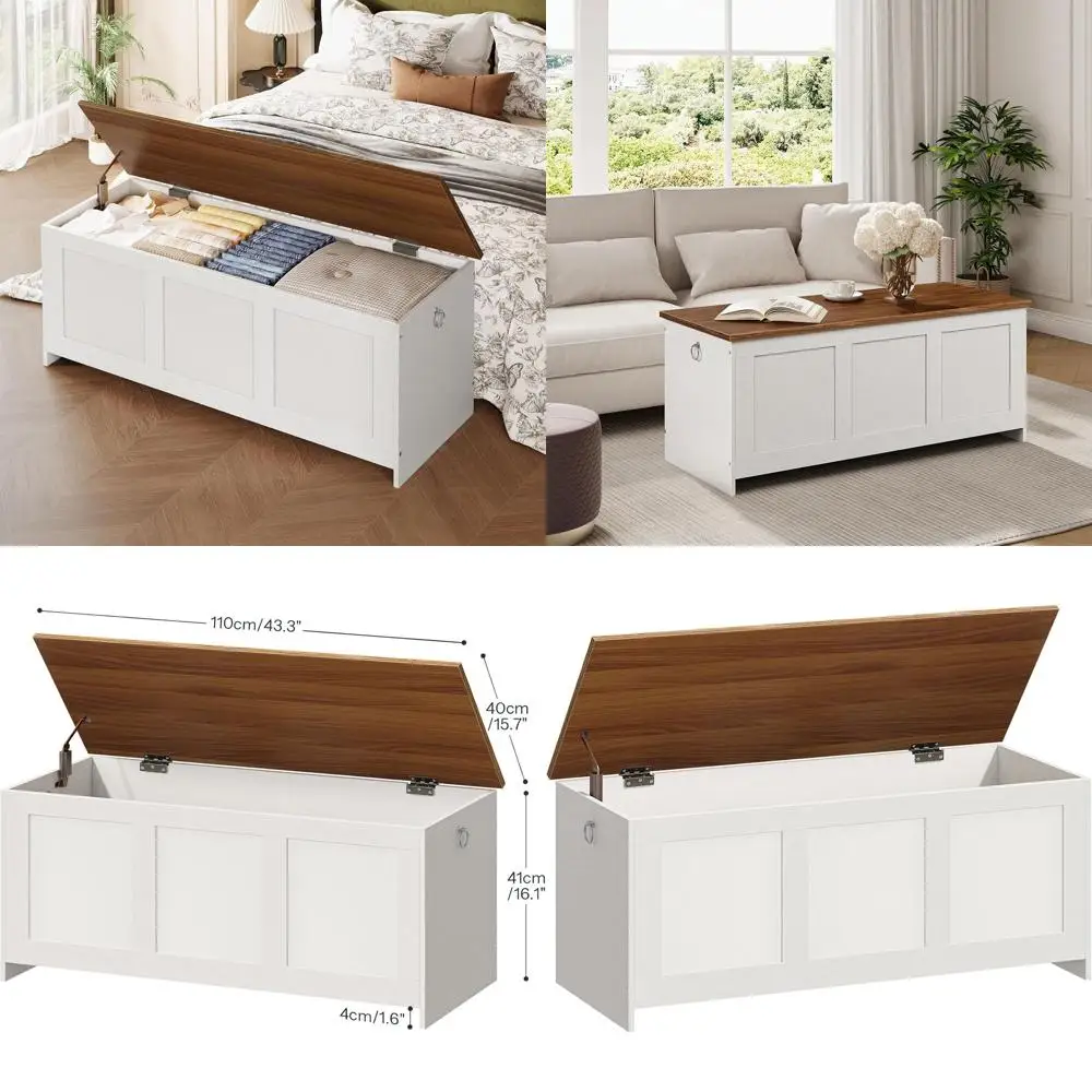 Винтажная деревянная скамейка для хранения вещей 43, подъемный сундук для игрушек, универсальный органайзер для прихожей и гостиных белого и ореха