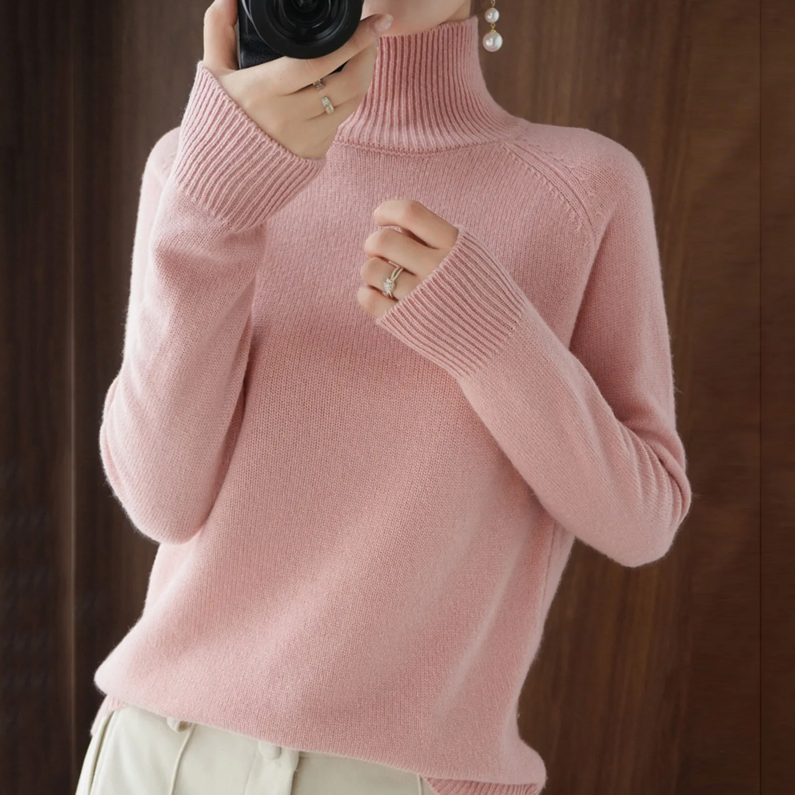 Women Warm Turtleneck Sweater Autumn Winter Thicken Knitted Pullover Tops Soft Cashmere Long Sleeve Slim Undershirt Black Beige