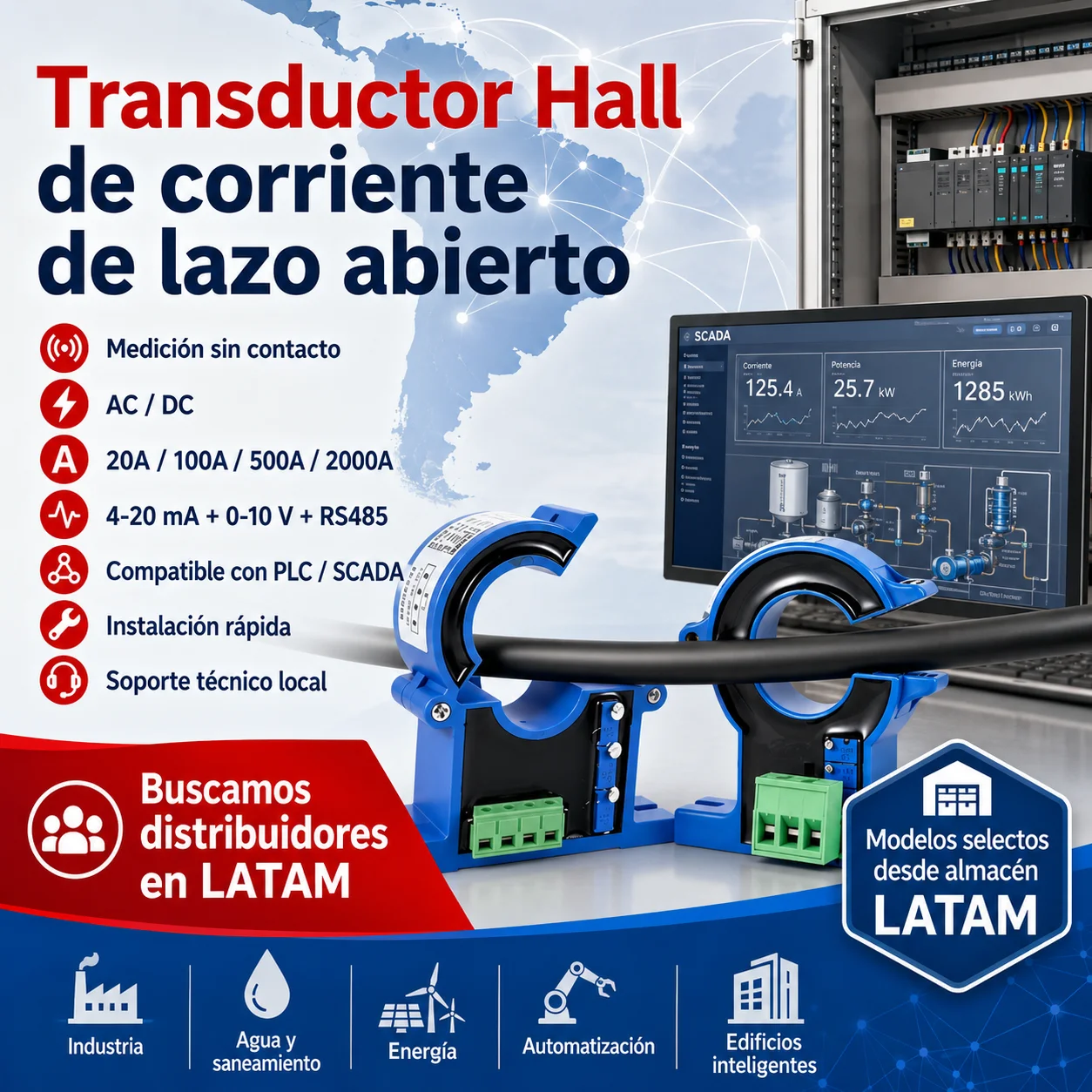 Hall Effect Current Transmitter Transducer Open Loop Current Transmitter Split Loop Split Core Dc/Dc Current Sensor 4-20Ma 0-10V Rs485 5V 1A 5A 10A 100A 500A
