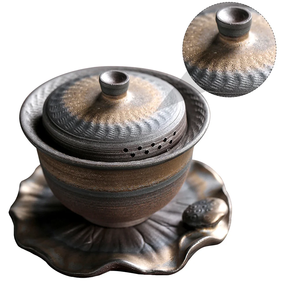 

Retro Tea Bowl Ceramic Teapot Cup with Lid Drinkware Decor Table Decoration Office