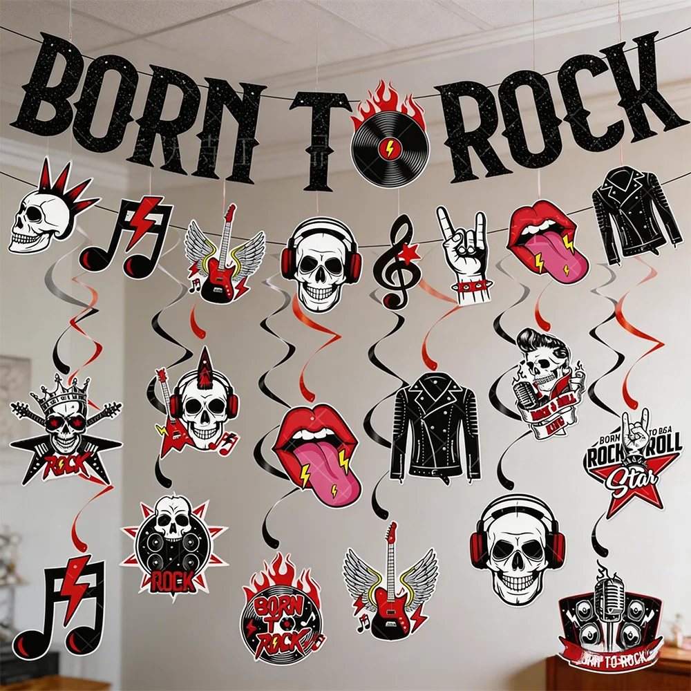 Rock and Roll Party Dekorationen Banner Girlande Hängende Spiralen Dekoration Musikparty Retro 70er 80er 90er Jahre Musik Party Dekor – Detail 1
