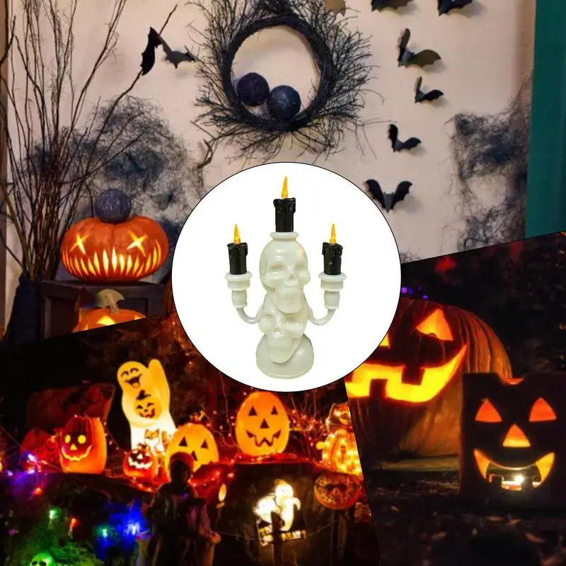 Halloween esqueleto LED vela luzes, velas sem chama, bateria operado luz, crânio castiçais