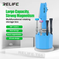 RELIFE T01 360° Multifunctional Rotating Storage Box Can Hold E2 Screwdrivers, Tweezers, Screwdrivers, 800 Screwdriver Bits