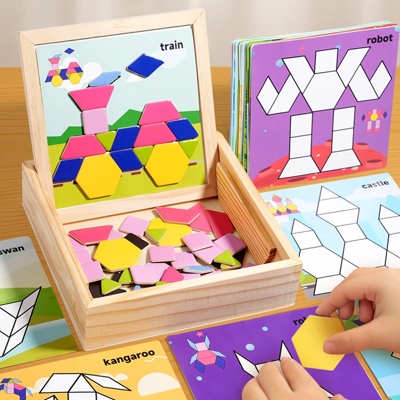 Geometric Magnetic Puzzle Shape Sorter Wooden Blocks Develop Imagination Safe Magnetic Puzzles Wood Tangram Geometric