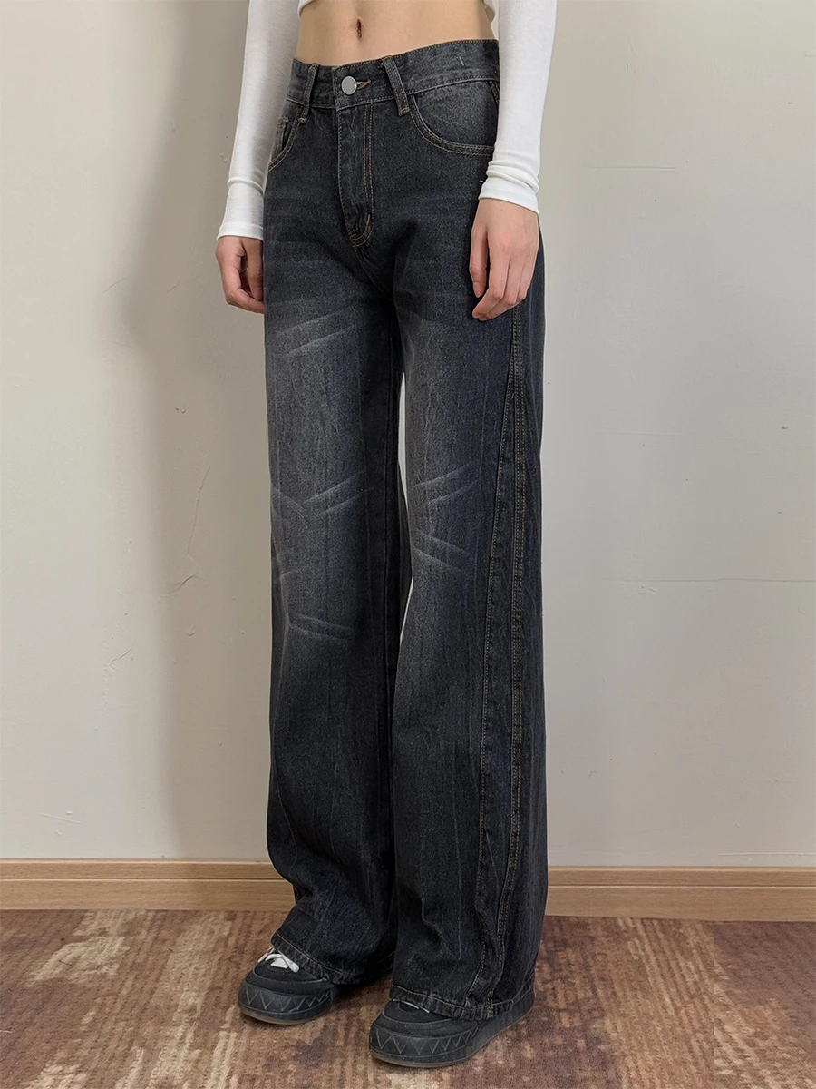 

Винтажные широкие джинсы с высокой талией Тан, женские свободные джинсовые брюки с прямой талией, брюки длиной до пола, осенний сезон