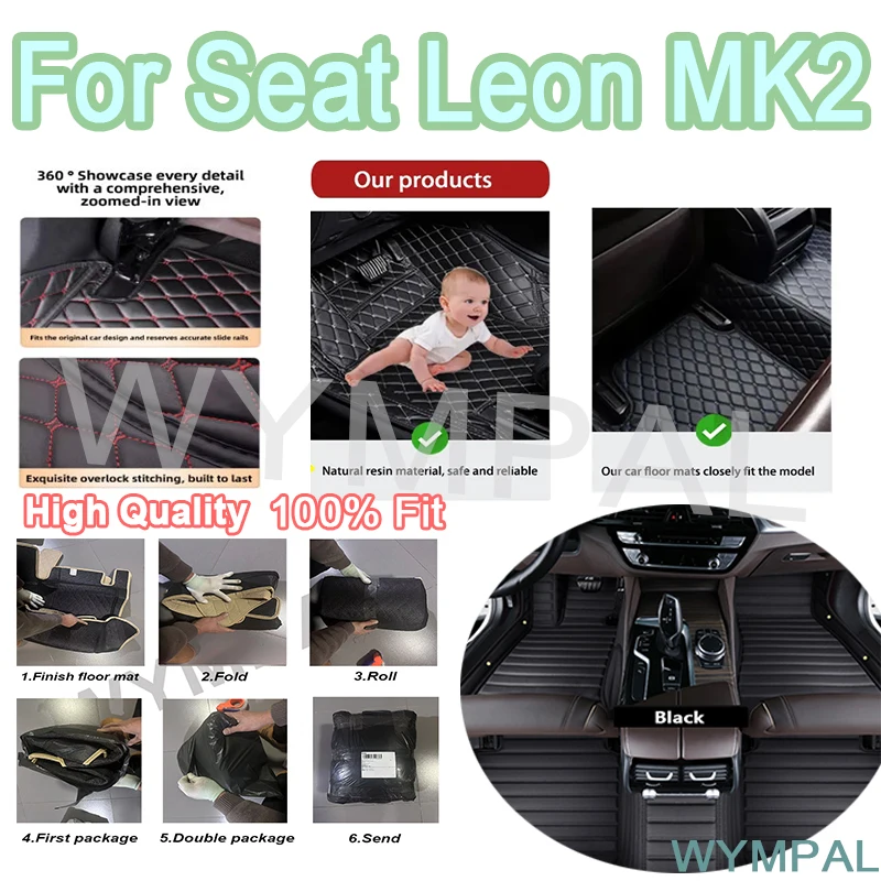 

Luxury Custom Auto Leather Car Floor Mat For Seat Leon MK2 2006 2007 2008 2009 Car Mat Full Set Waterproof Accessories full pads