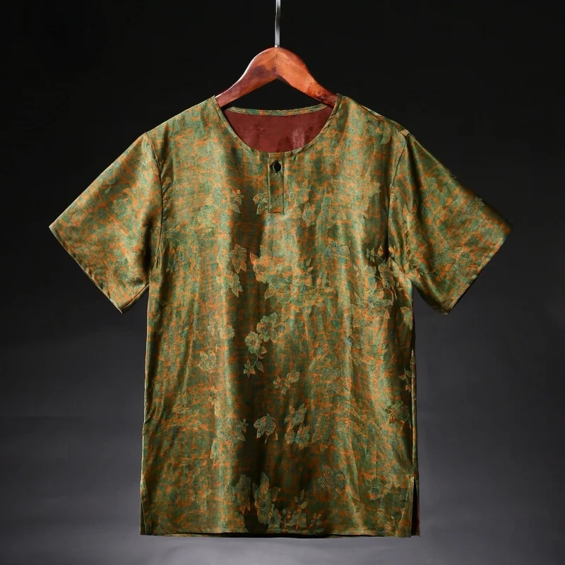 Coolness Luxurious T Shirt For Men Short Sleeve Real Silk 100% Summer Quality Skin-Friendly Loose Fit Casual Camisetas De Hombre