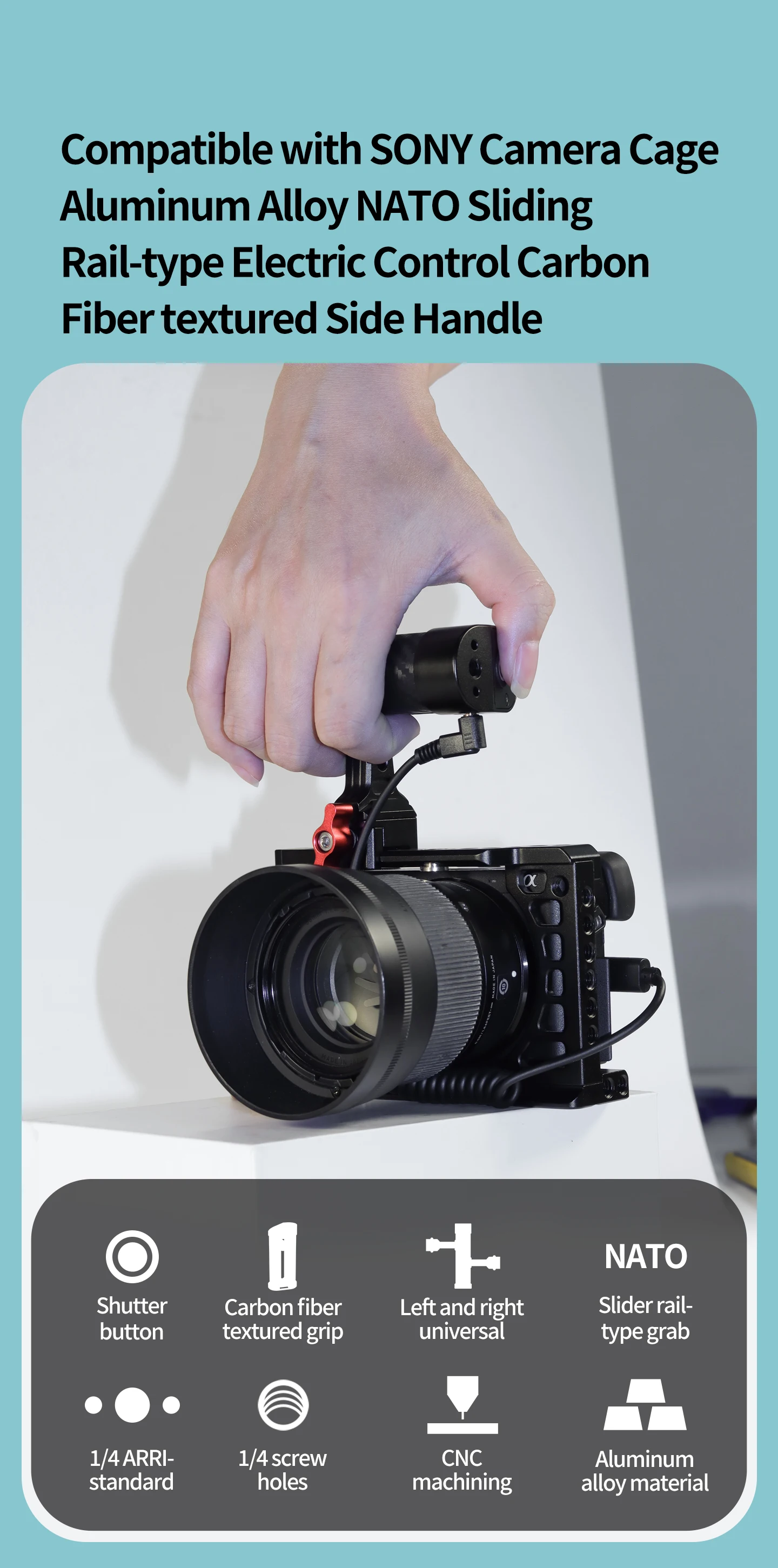 Low Angle Shooting Kameragriff 1/4" ARRI NATO Rail Clamp Auslöser für Canon EOS R5 Nikon Z6II Sony DSLR spiegelloser Käfig – Detail 27