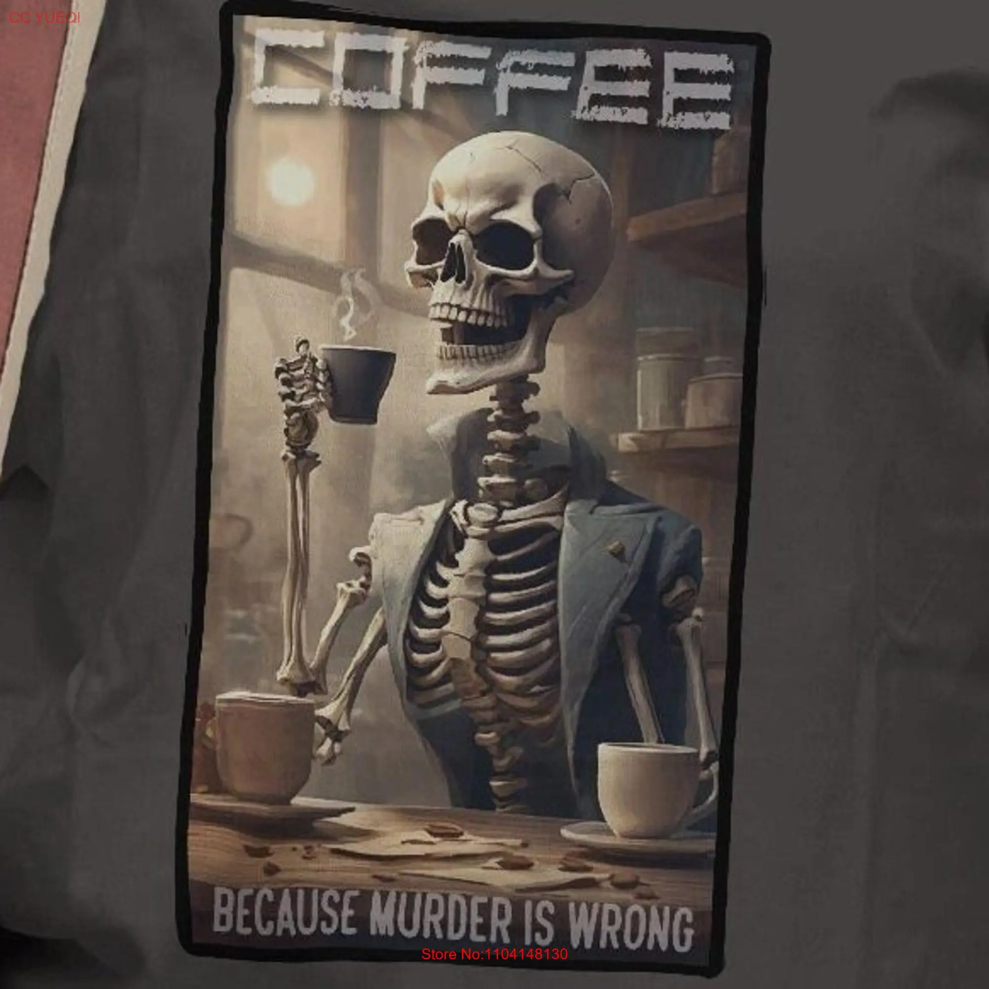 Coffee Because Murder is Wrong lovers graphic tee shirt from Goat T Shirtz Studios long or short sleeves