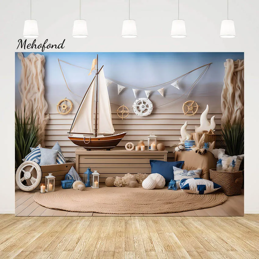 

Mehofond Pirate Ship Baby Birthday Photography Backdrop Banner Curtain Pillow Party Decoration Background Photo Studio Supplies