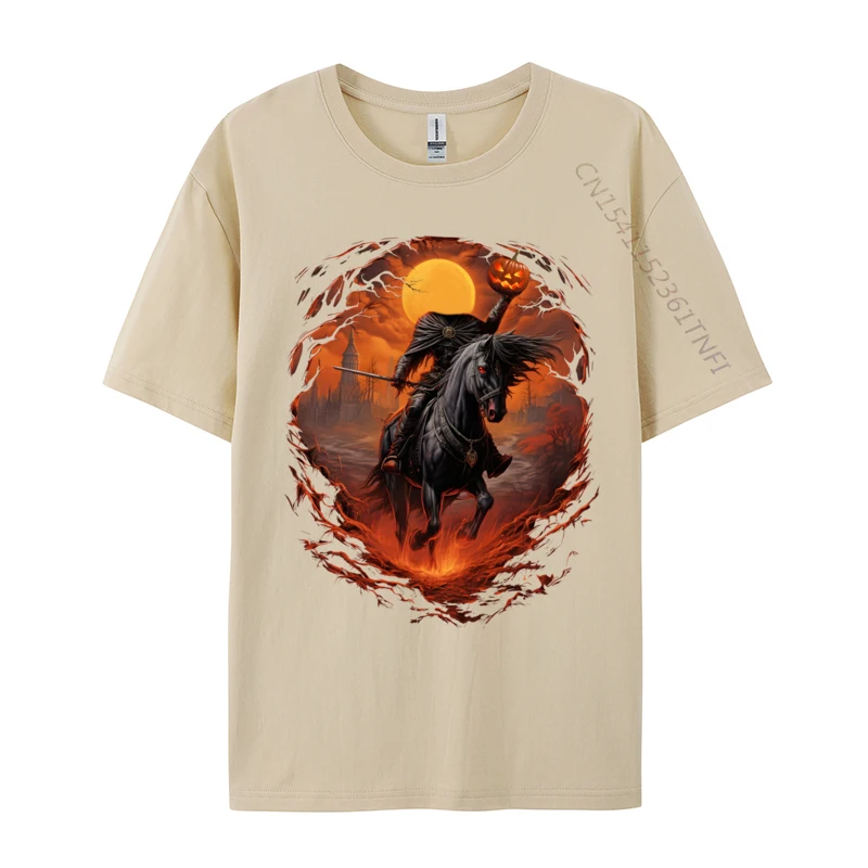 scary pumpkin headless horseman Halloween Plain scary pumpkin headless horseman Halloween T-Shirt Cotton Fabric Men