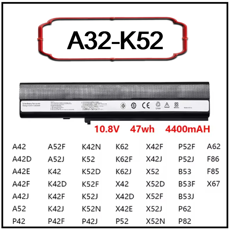 A32-K52 Laptop Battery for ASUS X52N A52F A52J K52F X52J X52F K52D K52J X5IJ A52 K52D K52DE K52DE-EX064V K52F-B1 K52F-BBR5 P52