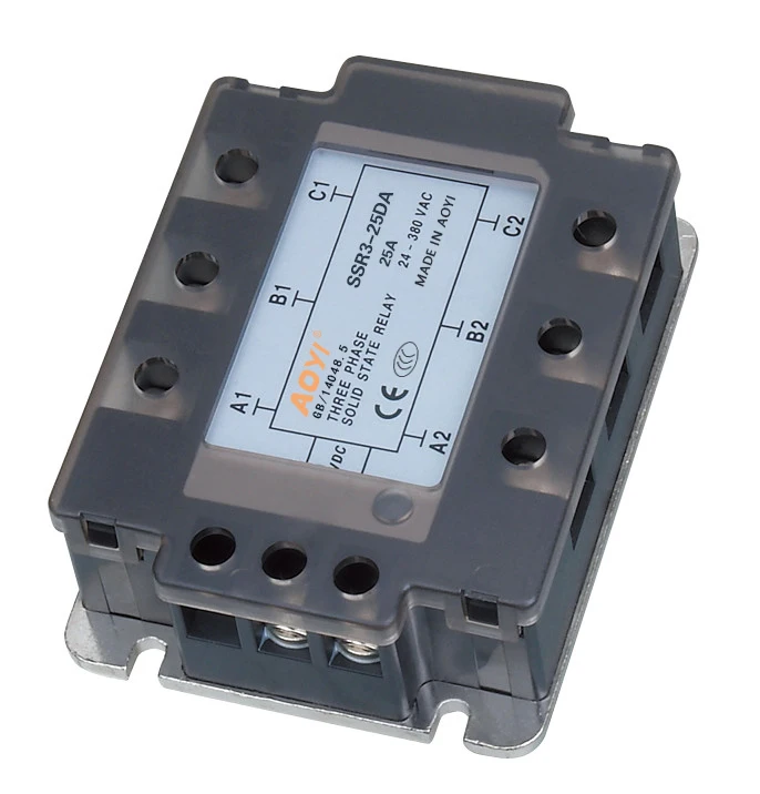 وافق AOYI CE 3-phase 380VAC 25A إلكترونيات الحالة الصلبة SSR3-25DA