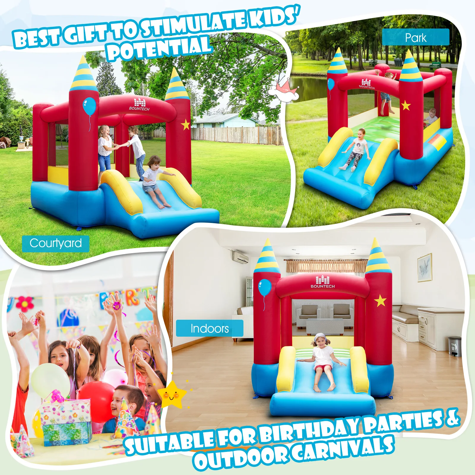 Inflatable Bounce Castle Kids Jumping Bouncer Indoor Outdoor Blower Excluded