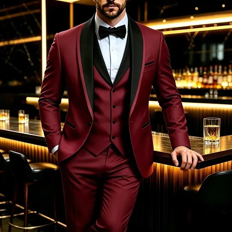 3pcs Set (blazer + Vest + Trousers) Men's Fitted Blazer Suit , Suitable for Business, Wedding And Party Wear