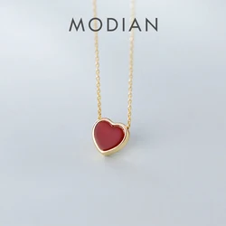 Modian New Arrive 925 Sterling Silver Red Lovely Hearts Pendant Necklace for Women Gold Color Necklace Fine Jewelry Accessories