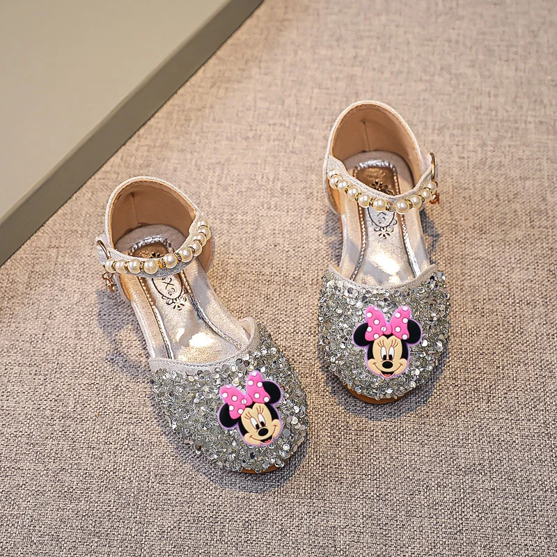 

Disney Children's Sandals Spring and Autumn Girls' Low Heel Pale Sequin Princess Shoes Flat Baotou Dance Shoes Baby first walker