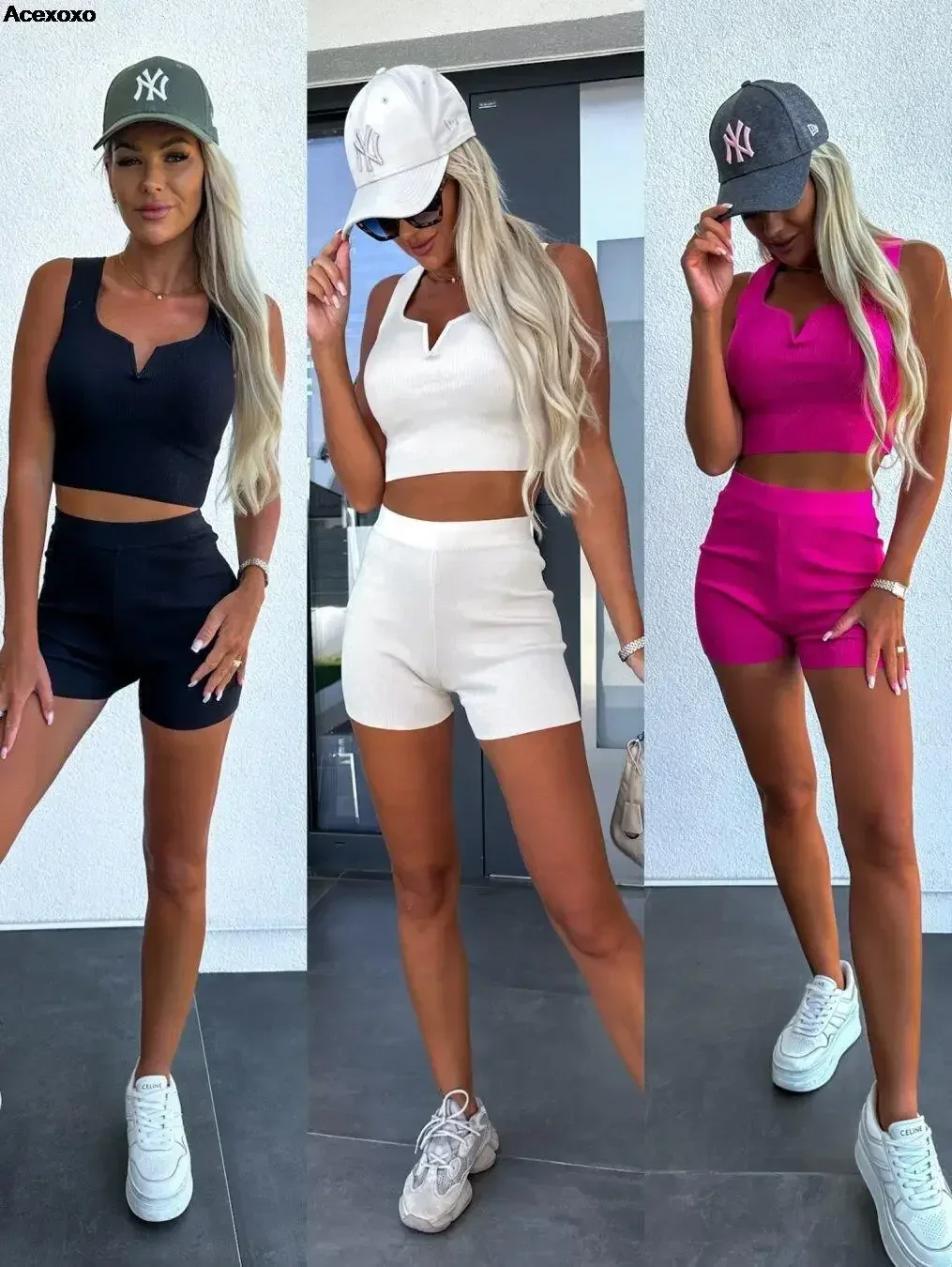 

New sexy V-neck slim-fit summer sports casual vest high-waisted shorts two-piece set