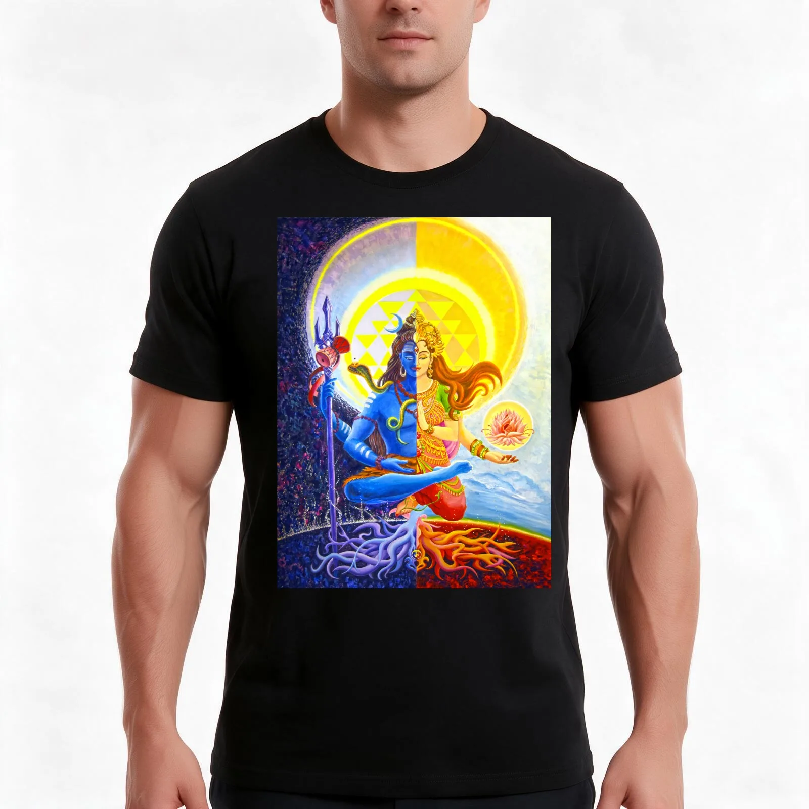 Ardhanarishvara Shiva Shakti God Goddess Halfman HalfWoman T-Shirt Summer Casual Cotton Tee Oversized Streetwear Tops