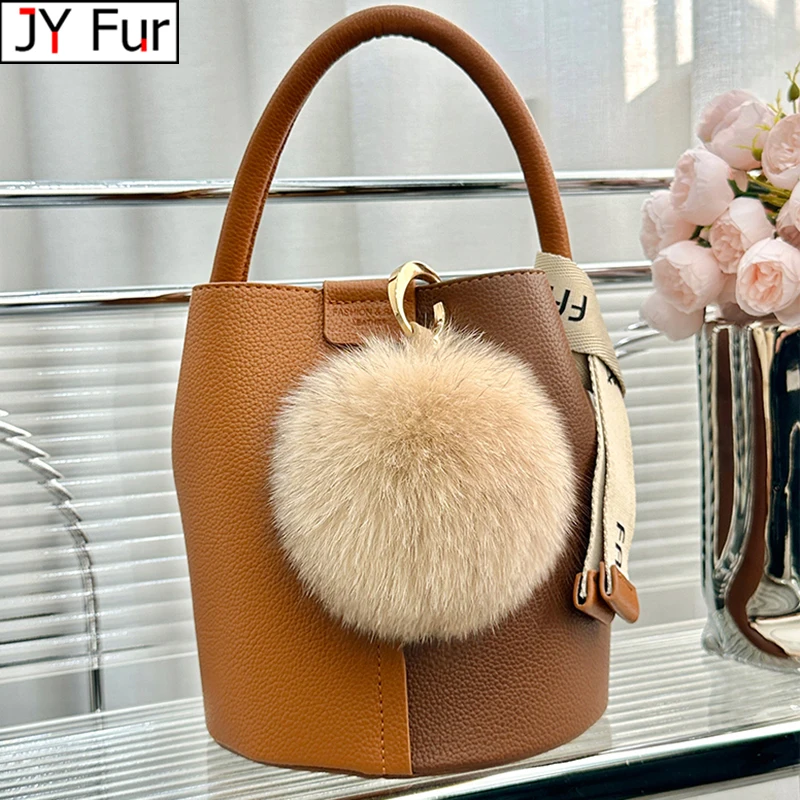 2024 Fluffy Real Fox Fur Ball Poms Keychain For Women Luxury Pompom Keyring Accessories Bag Decoration Emo Trinket Jewelry Gifts