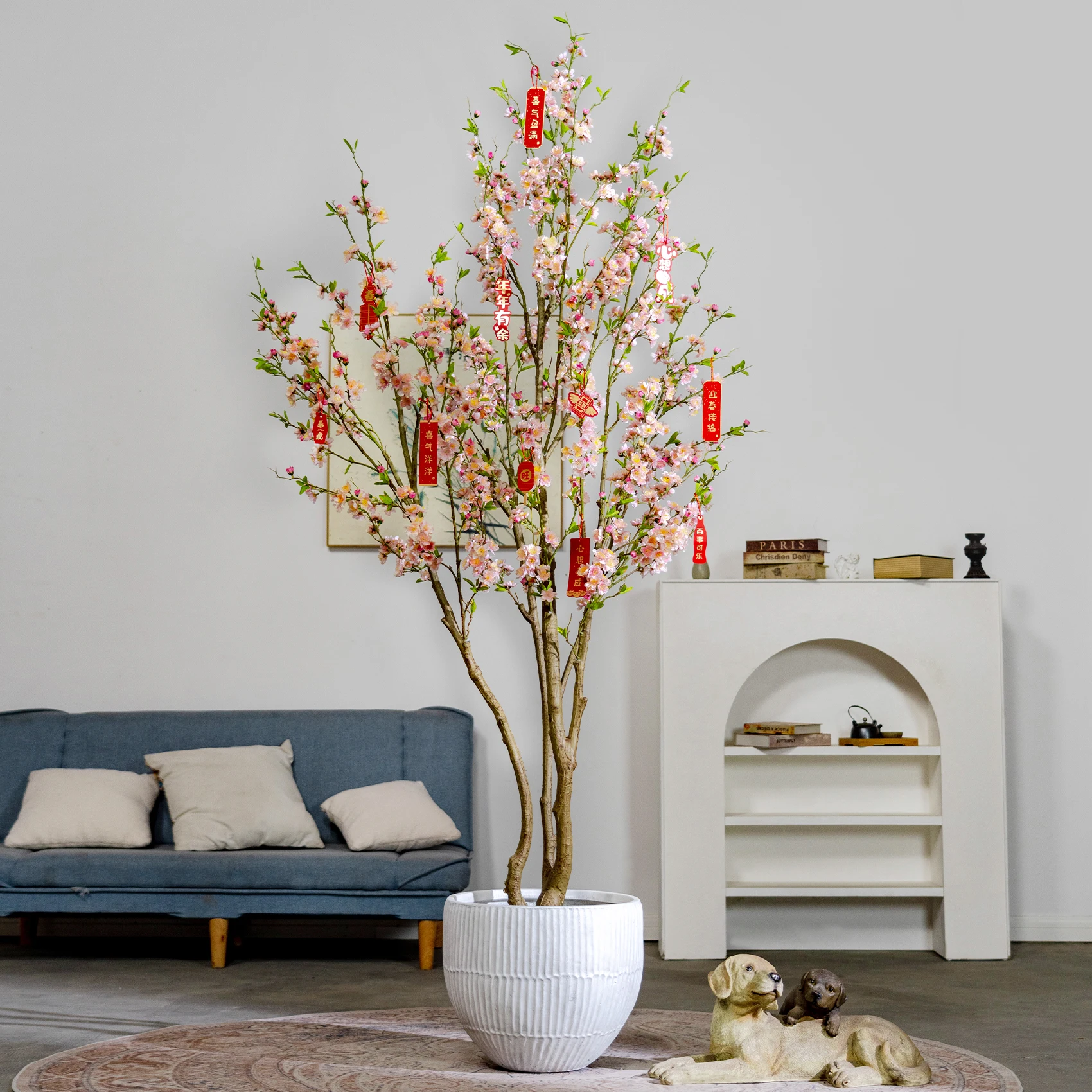 Realistic Pink/Red Peach Blossom Tree Small Indoor/Outdoor Rustic Design Artificial Flower Tree For Thanksgiving Decoration