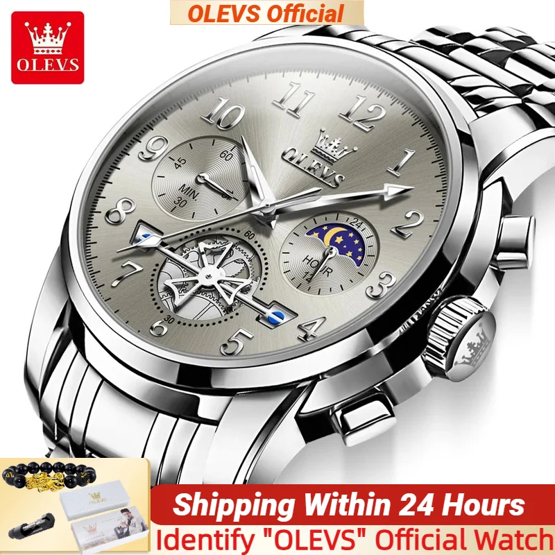 

OLEVS 2900, мужские часы, хронограф, кварцевые мужские часы, маховик, фаза Луны, водонепроницаемые часы с цифровым циферблатом, роскошные брендовые наручные часы