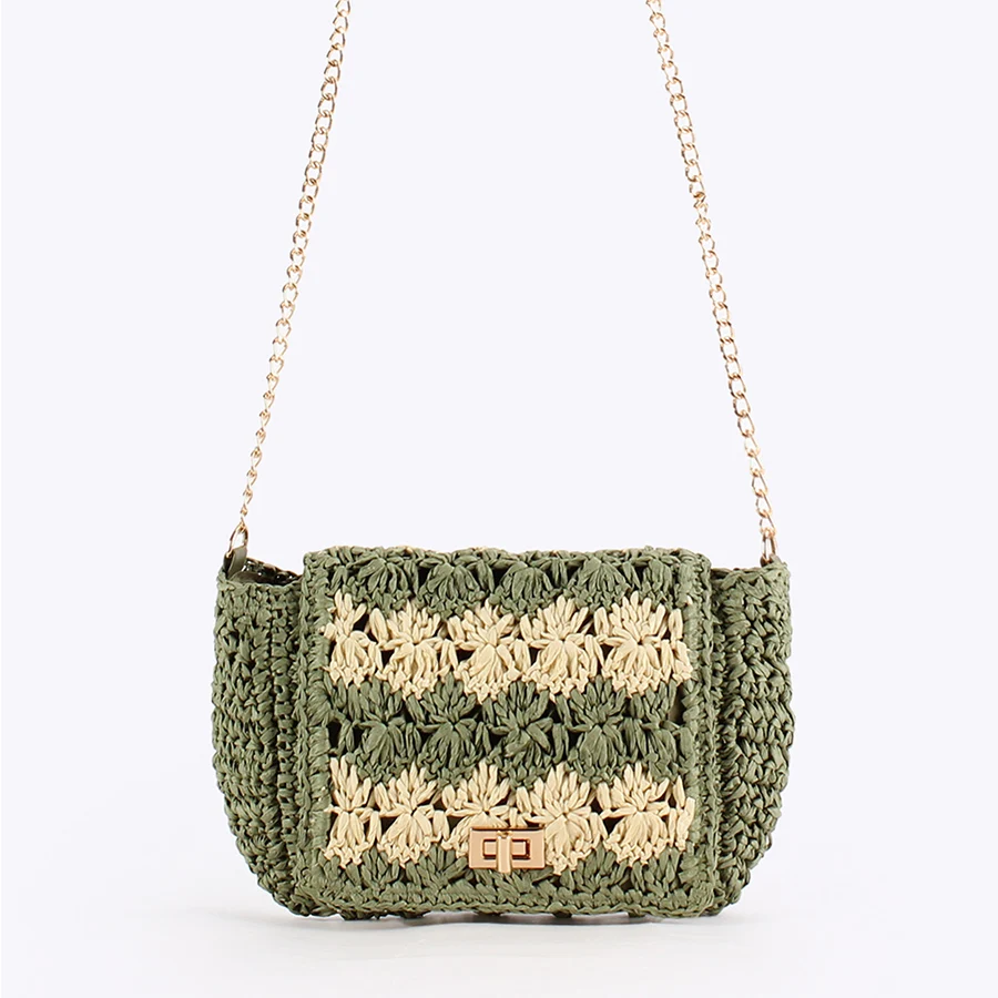 Straw Crossbody Bags for Women Summer Patchwork Woven Shoulder Bag Purse Raffia Beach Wristlet Crochet Handbag Purse for Women