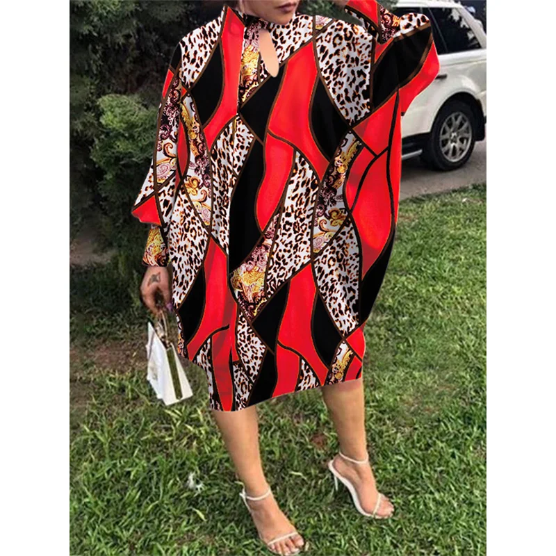 Spring Autumn Fashion Trend Plus Size Dress Women Simple Print Loose Oversized Bat Sleeve Vestidos De Fiesta Sexy Lady Clothes