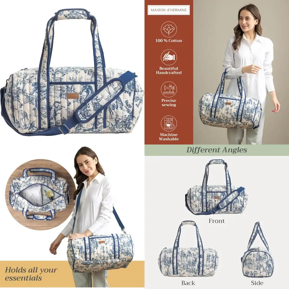 

Cotton Quilted Travel Duffle Bag for Overnight Business Weekend Family Trips - Versatile Luggage for Travellers