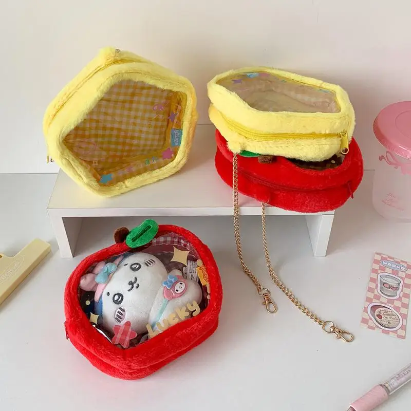 1 Piece Mini Storage Organizer Bag Apple Star Plush Itabag Cute Coin Purse Pouch Keychain Wallet Transparent Toy