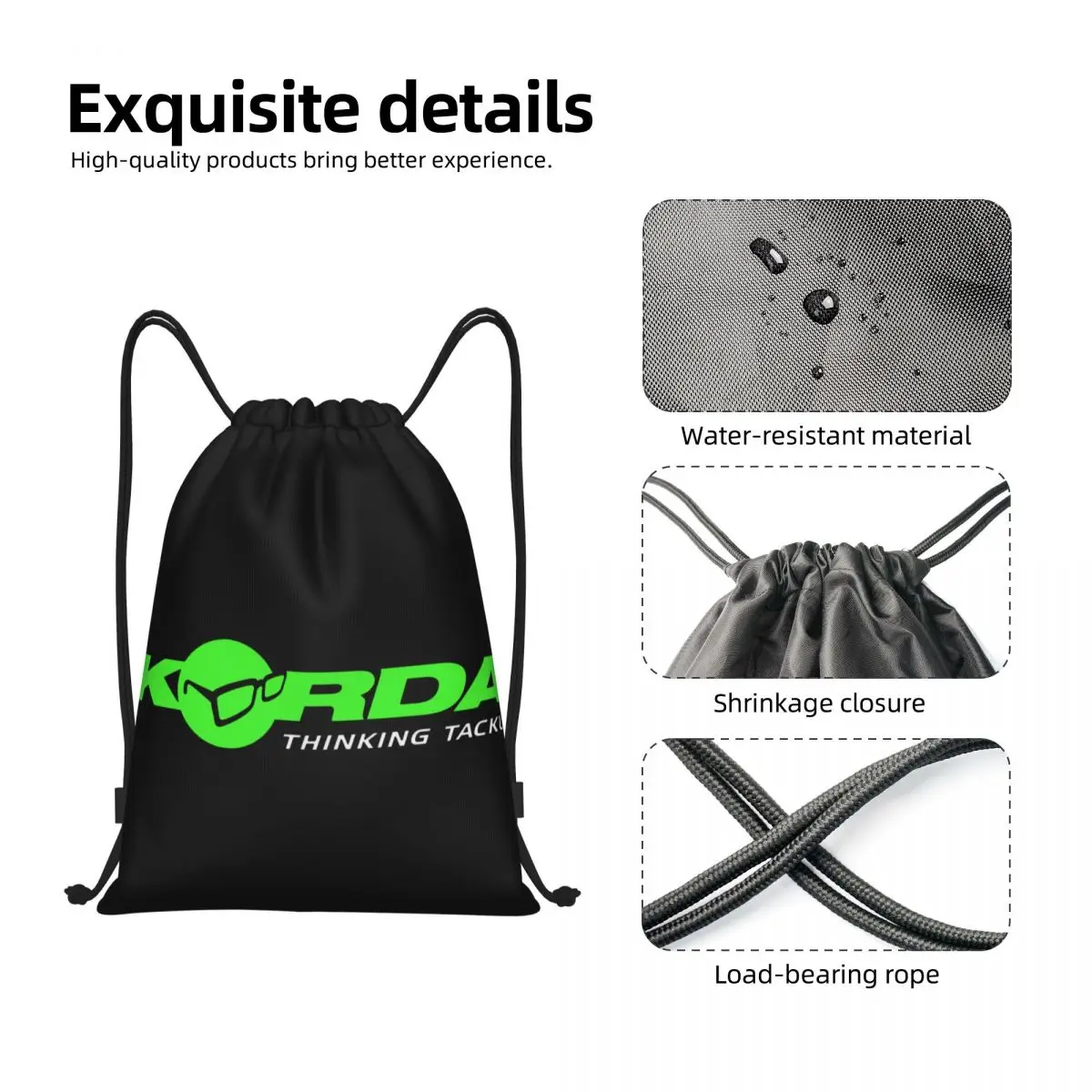 Korda Fishing Logo Trekkoord Rugzak Tassen Vrouwen Mannen Lichtgewicht Viskarper Visser Cadeau Gym Sport Sackpack Zakken Winkelen