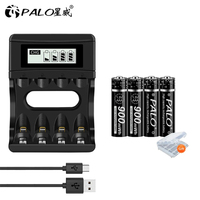 PALO 1.5V AAA Rechargeable Li-ion Battery 900mWh AAALithium Batteries with 4 slots LCD Battery Charger for 1.5V AA AAA battery