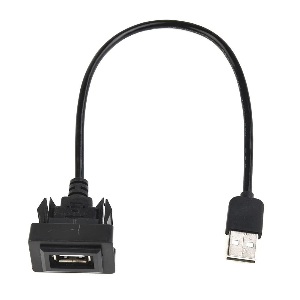 Black USB Extension Cable 25cm Car Center Console Dashboard Flush Mount Male To Female Port Socket 2.0 Adapter