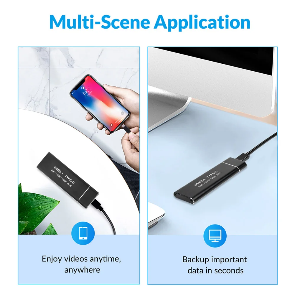 M.2กล่องฮาร์ดดิสก์ NVMe SSD NVMe ภายนอก SSD USB3.1 Type-C 10Gbps อะแดปเตอร์ M คีย์ HD สำหรับแล็ปท็อปพีซี