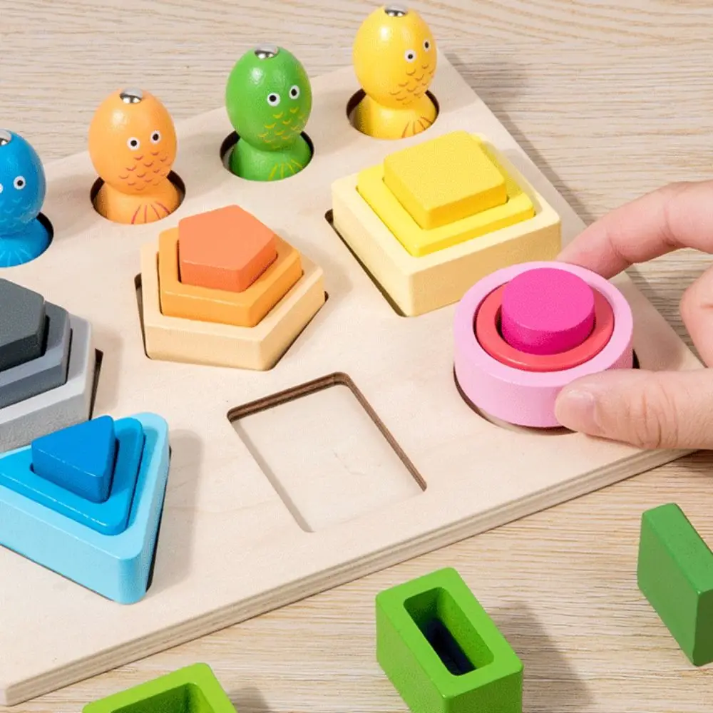 Wooden Shape Matching Toys Educational Colorful Montessori Wood Toys Montessori Geometrical Sorting Stacking Toys Kids Gifts