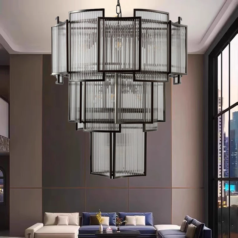 AiPaiTe Modern glass and iron chandelier with adjustable chain for indoor lighting in living room, dining room and bedroom.