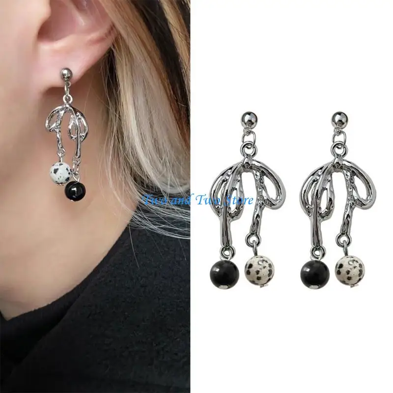 

HX6F Vintage Bowknot Pendant Earrings for Women Korean Fashion Aesthetic Bow Ear