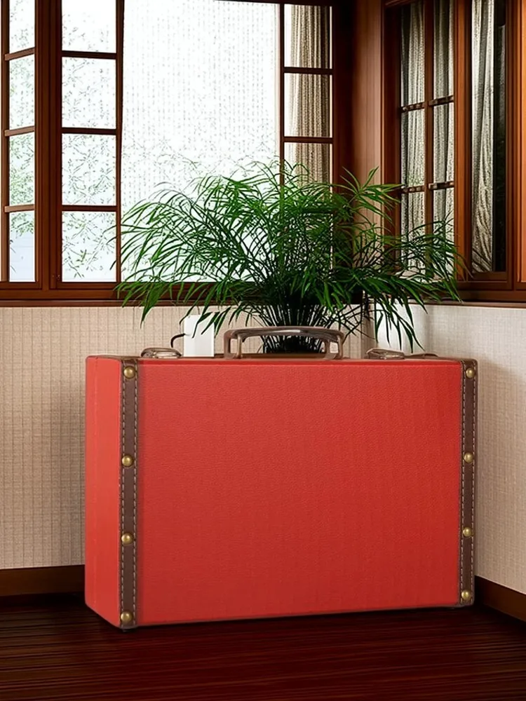 Vintage หนัง Trunk, เครื่องประดับไม้หน้าอก, ตกแต่งบ้านตกแต่งกล่อง, กระเป๋าเดินทาง