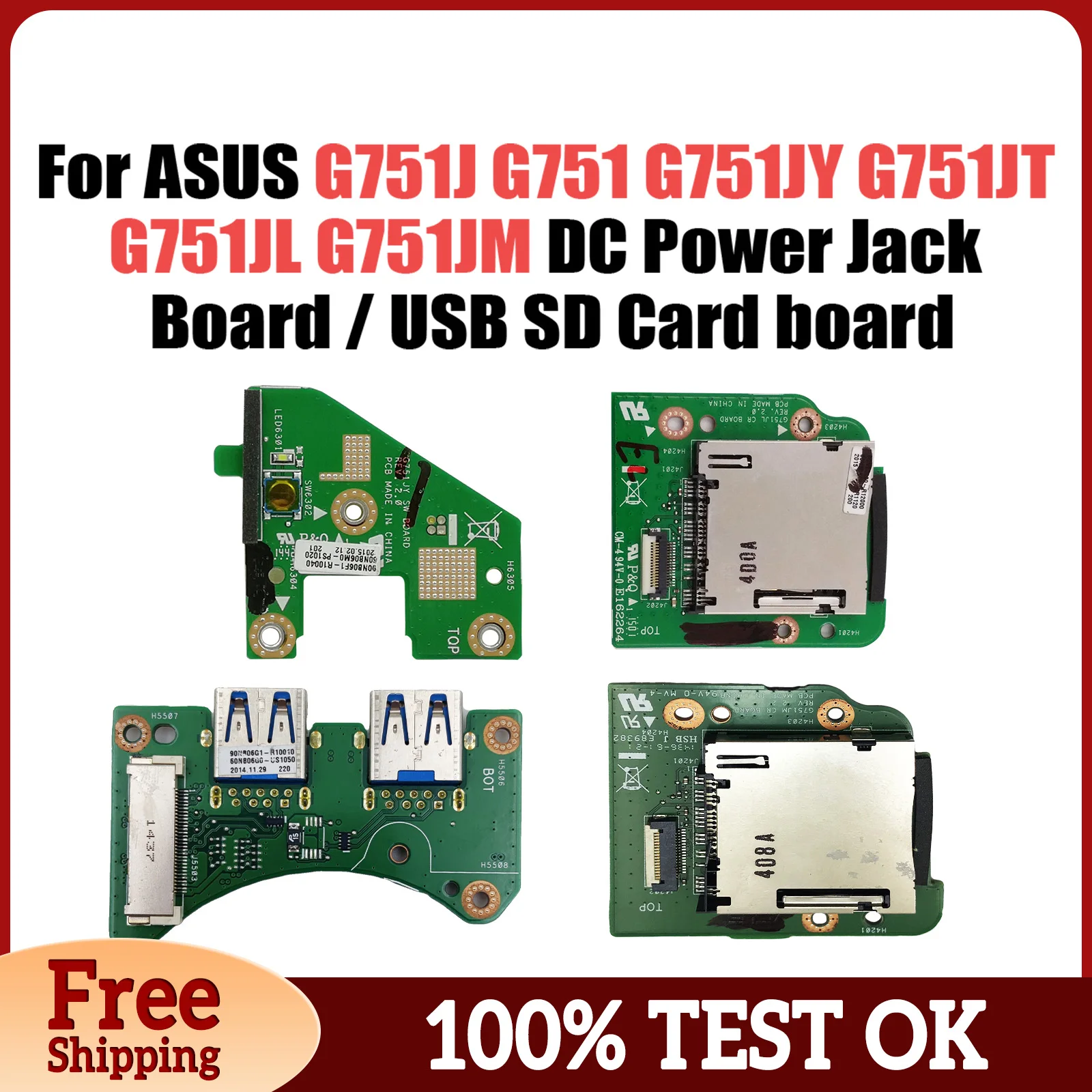 G751J For Asus G751 G751JY G751JT G751JL G751JM DC POWER JACK Board or USB Port SD Card Reader board Fast Ship