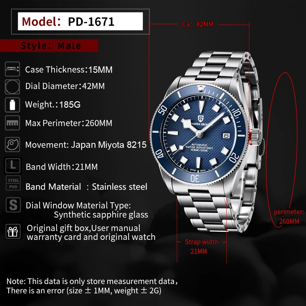 นาฬิกาข้อมือผู้ชาย PAGANI DESIGN รุ่นใหม่ ปี 2025 นาฬิกาจักรกลหรูหรา รุ่น BB58 ระบบอัตโนมัติ สำหรับผู้ชาย ใช้กลไก Miyota กันน้ำ พร้อมกล่อง