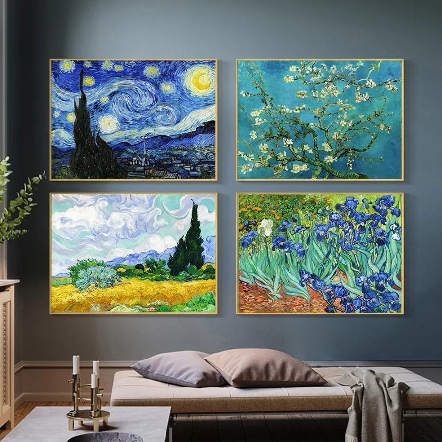 HD Print Van Gogh Masterpiece Poster Abstract Garden Almond Blossoms Starry Night Canvas Painting Wall Picture Room Home Decor