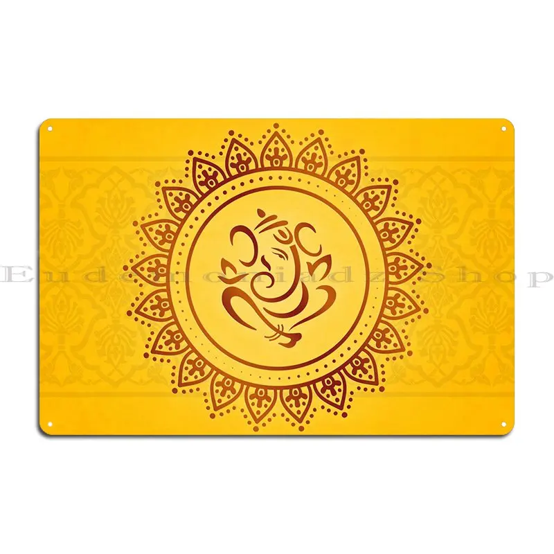 Hindu Ganesh Yellow Bronze Metal Plaque Poster Cinema Club Designing Wall Decor Kitchen Tin Sign Poster