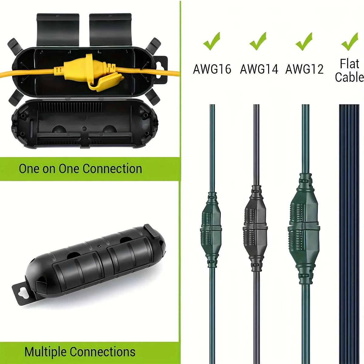 2pcs Extension Cord Plug Connection Protective Safety Cover, Water-Resistant Indoor Outdoor,String Holiday Christmas Lights