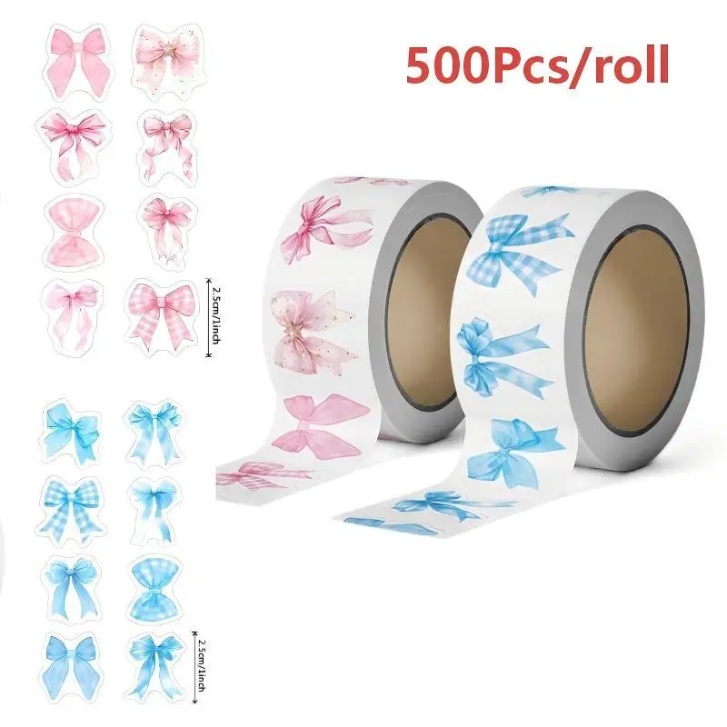 Bow Pattern Packaging Stickers 500Pcs/Roll Removable Decals for DIY Scrapbook Laptop Phone Case Party Decor