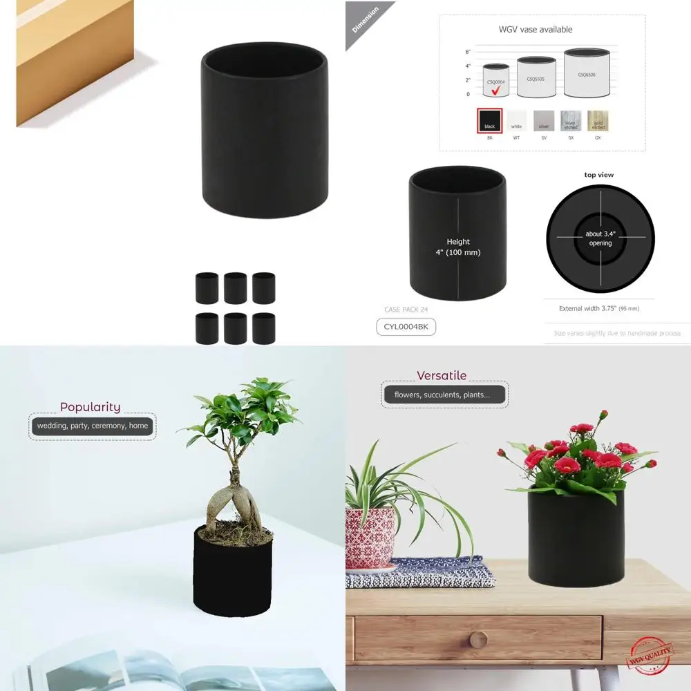 

Matte Black Ceramic Cylinder Vase - 3.75 Wide, 4 Tall, Ideal for Flower Arrangements, Candle Holders, Terrariums, and Tabletop D