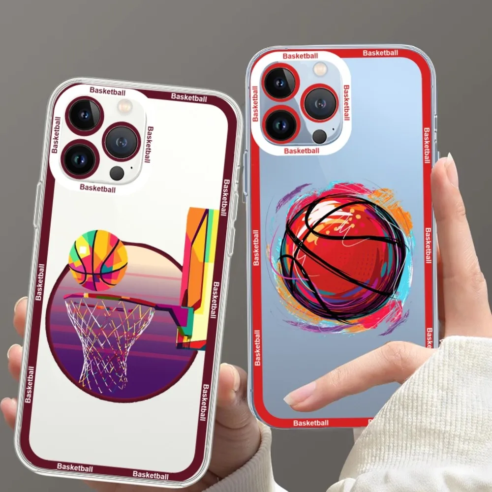 Color Graffiti Basketball Art Phone Case For iPhone 11 12 Mini 13 14 15 Pro Max Transparent Shell