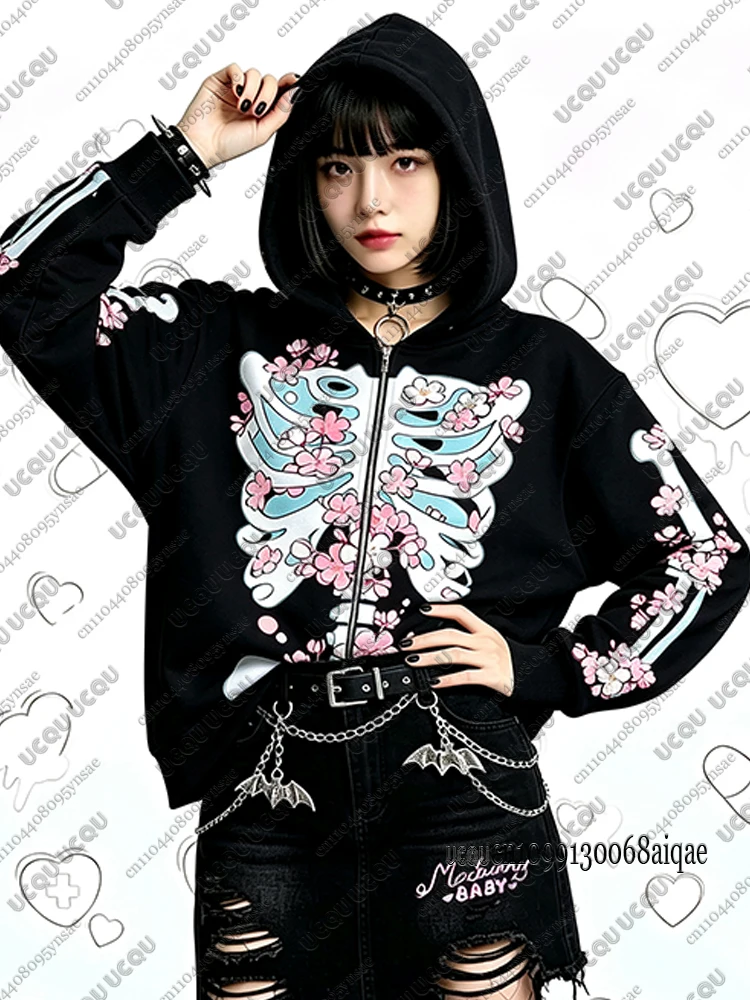 2026 Herbst Winter Gothic Kawaii Halloween Hoodies für Damen, modische dunkle Reißverschluss-Hoodies, Outdoor-Mäntel, Kawaii Hoodies für Mädchen – Detail 12
