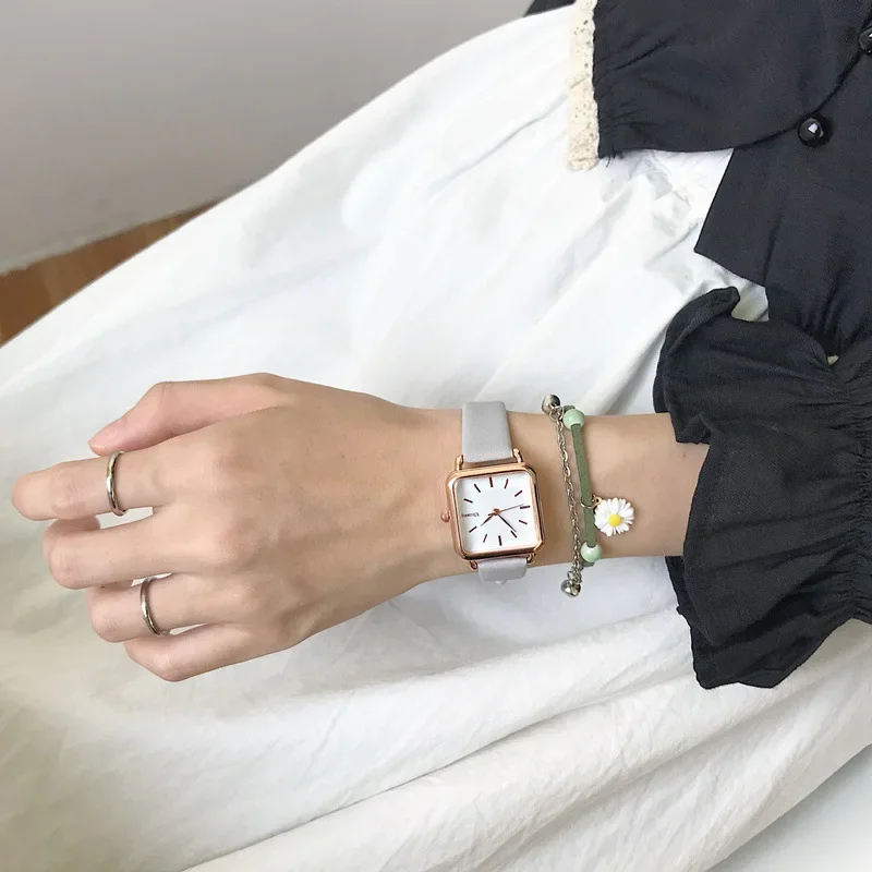 Elegant Rectangle Vintage ผู้หญิงนาฬิกาแบบย้อนยุคหนังผู้หญิงนาฬิกาข้อมือเล็กนาฬิกาควอตซ์ Casual Zegarek Damski